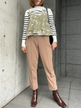 「センタープレスパンツ」｜「アイテム（ブーツ）」を使った、iさん（レディース・162cm）の秋コーディネート