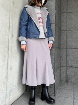 「no brand（ノーブランド）のアイテム（ライダースジャケット）」を使った、iさん（レディース・162cm）の冬コーディネート
