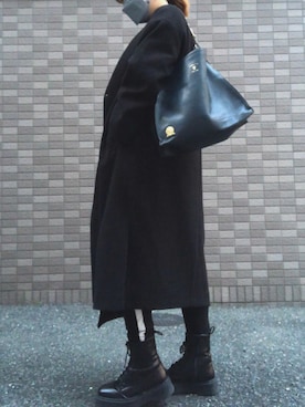 「ブーツイン」｜「アイテム（ノーカラーコート）」を使った、iさん（レディース・162cm）の冬コーディネート