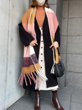 「クリスマス」｜「アイテム（ノーカラーコート）」を使った、iさん（レディース・162cm）の冬コーディネート