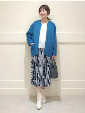 「秋冬」｜「アイテム（ノーカラーコート）」を使った、SHOさん（レディース・173cm）の冬コーディネート