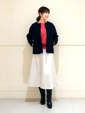 「レザー」｜「アイテム（ノーカラーコート）」を使った、SHOさん（レディース・173cm）の冬コーディネート