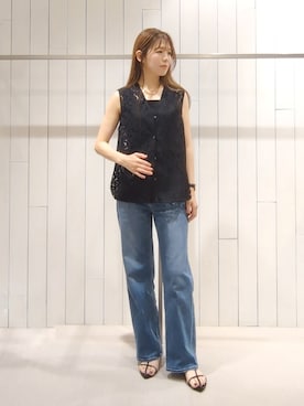 「INDIVI（インディヴィ）の【洗える／トレンド】マニッシュレースベスト（ベスト、ブラック系）」を使った、SHOさん（レディース・173cm）の夏コーディネート