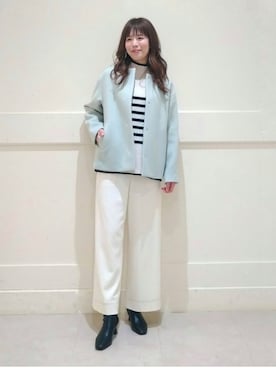 「インディヴィ」｜「アイテム（ノーカラーコート）」を使った、SHOさん（レディース・173cm）の冬コーディネート