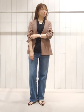 「INDIVI（インディヴィ）の【長さ調整自由】メタルカーブバーネックレス（ネックレス、ゴールド系）」を使った、SHOさん（レディース・173cm）の夏コーディネート
