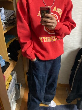 「FRUIT OF THE LOOM（フルーツオブザルーム）のアイテム（スウェット）」を使った、りょうすけさん（メンズ・171cm）の冬コーディネート