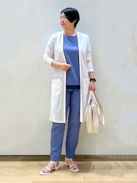 「アイテム（スーツジャケット、グレー系）」を使った、shimaさん（レディース・156cm）の夏コーディネート