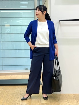 「INDIVI（インディヴィ）の【UVケア】着流しミドル丈カーディガンジャージ（カーディガン/ボレロ、ブルー系）」を使った、shimaさん（レディース・156cm）の夏コーディネート