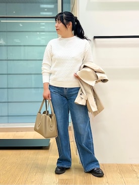 「INDIVI（インディヴィ）の【花粉付着防止／撥水／UVケア】名品トレンチコート（トレンチコート、ベージュ系）」を使った、shimaさん（レディース・156cm）の春コーディネート