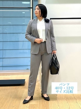 「アイテム（スーツジャケット、グレー系）」を使った、shimaさん（レディース・156cm）の春コーディネート