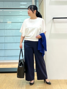「INDIVI（インディヴィ）の【UVケア】着流しミドル丈カーディガンジャージ（カーディガン/ボレロ、ブルー系）」を使った、shimaさん（レディース・156cm）の夏コーディネート