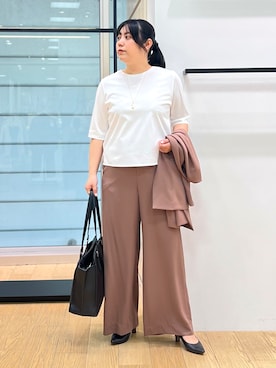 「INDIVI（インディヴィ）の【さらに軽く軽快！／着る日傘】ノーカラージャケット（ノーカラージャケット、ブラウン系）」を使った、shimaさん（レディース・156cm）の春コーディネート