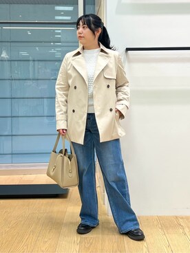「INDIVI（インディヴィ）の【花粉付着防止／撥水／UVケア】名品トレンチコート（トレンチコート、ベージュ系）」を使った、shimaさん（レディース・156cm）の春コーディネート