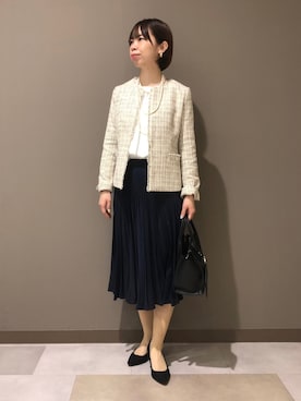 「160cm」｜「アイテム（ノーカラージャケット）」を使った、CHIAさん（レディース・160cm）の冬コーディネート