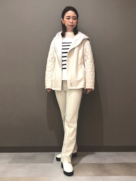 「INDIVI（インディヴィ）の◆【ボーダー/WEB限定カラー/洗える】ウォームコットン配色リブニット（ニット/セーター）」を使った、CHIAさん（レディース・160cm）の冬コーディネート