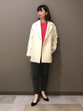 「160cm」｜「アイテム（ステンカラーコート）」を使った、CHIAさん（レディース・160cm）の冬コーディネート