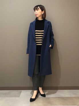「160cm」｜「アイテム（チェスターコート）」を使った、CHIAさん（レディース・160cm）の冬コーディネート