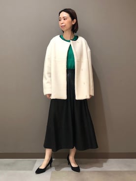 「160cm」｜「アイテム（ノーカラージャケット）」を使った、CHIAさん（レディース・160cm）の秋コーディネート