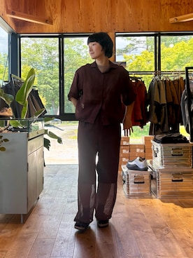 「EKAL（エカル）の『速乾』パナマライク イージーパンツ（其他褲裝、ブラウン系）」を使った、いづみさん（レディース・163cm）の夏コーディネート