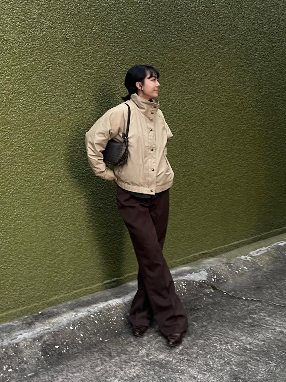 「LLbean、古着、古着コーデ」｜「L.L.Beanのアイテム（ナイロンジャケット、ベージュ系）」を使った、sawaさん（レディース・160cm）の秋コーディネートの1枚目の写真