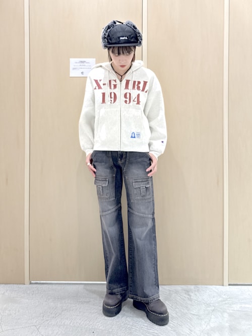 X-girl x Champion REVERSE WEAVE R STENCIL LOGO ZIP UP HOODIE