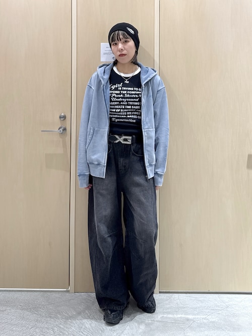 BLEACHED LOGO PATCH ZIP UP SWEAT HOODIE（パーカー）｜X-girl