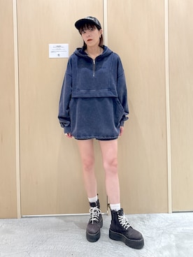 「スウェットコーデ」｜「アイテム（帽子）」を使った、mikuさん（レディース・163cm）の夏コーディネート