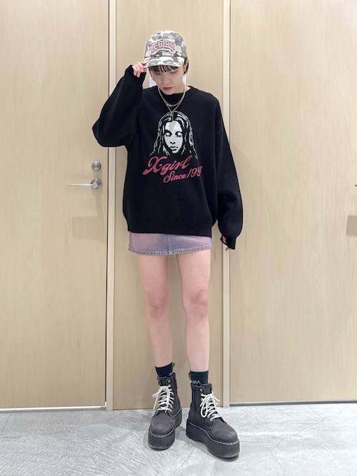 CURSIVE LOGO AND FACE JACQUARD KNIT TOP（ニット/セーター）｜X-girl