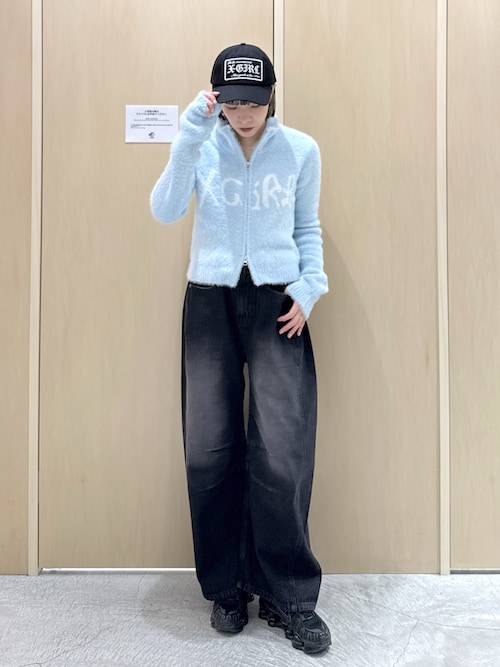 LOGO JACQUARD ZIP UP SHAGGY KNIT TOP（ニット/セーター）｜X-girl