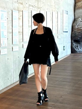 「黒コーデ」｜「アイテム（トートバッグ）」を使った、茨城の女さん（レディース・153cm）の夏コーディネート