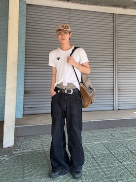 「アイテム（その他パンツ、ブラウン系）」を使った、murarikuさん（メンズ・174cm）の夏コーディネート