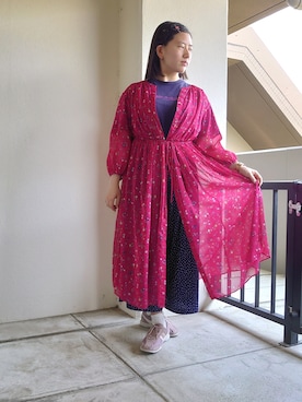 「アイテム（シャツワンピース、レッド系）」を使った、ゆうなさん（レディース・152cm）の春コーディネート