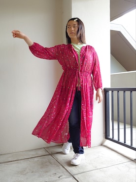 「アイテム（シャツワンピース、レッド系）」を使った、ゆうなさん（レディース・152cm）の夏コーディネート