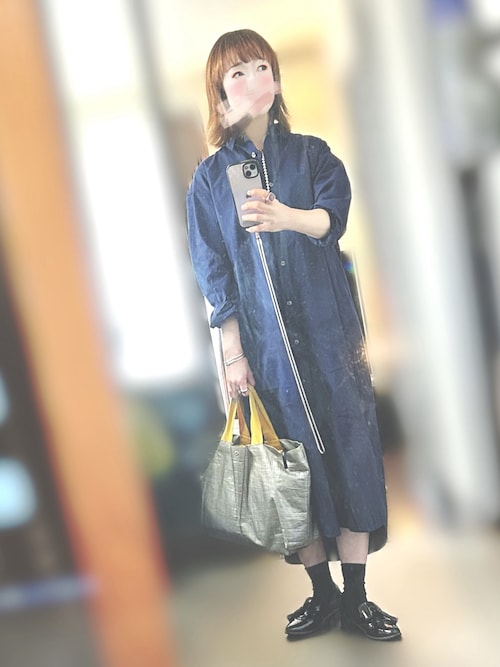 セール】婦人 洗いざらし ブロードレギュラーカラー長袖ワンピース
