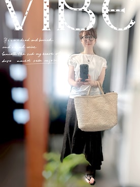 「アイテム（かごバッグ）」を使った、２⭐️（👀不調しばらく👓）さん（レディース・155cm）の夏コーディネート