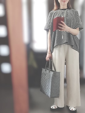 「155㎝コーデ」｜「アイテム（Tシャツ/カットソー）」を使った、２⭐️（👀不調しばらく👓）さん（レディース・155cm）の夏コーディネート