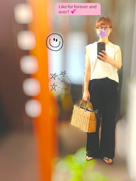 「アイテム（かごバッグ）」を使った、２⭐️（👀不調しばらく👓）さん（レディース・155cm）の夏コーディネート