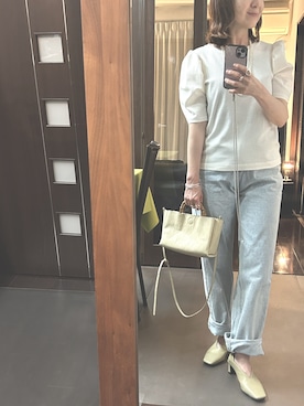 「アイテム（パンプス、イエロー系）」を使った、２⭐️（👀不調しばらく👓）さん（レディース・155cm）の春コーディネート