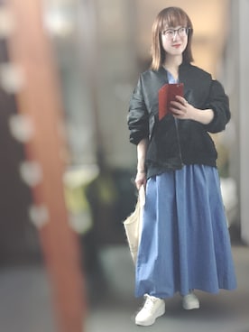 「メガネ女子」｜「アイテム（MA-1）」を使った、２⭐️（👀不調しばらく👓）さん（レディース・155cm）の秋コーディネート