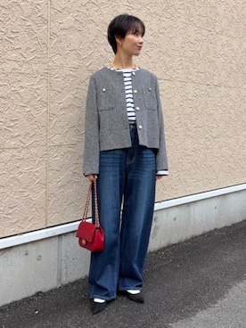 「SHIPS Colors（シップス カラーズ）のSHIPS Colors:コットン レイヤード TEE 3（Tシャツ/カットソー、ブルー系）」を使った、久米さん（レディース・153cm）の春コーディネート