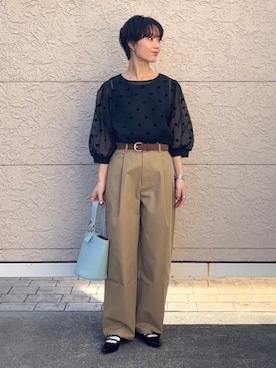 「SHIPS Colors（シップス カラーズ）のSHIPS Colors:ランダムテレコ 2WAY タンクトップ◇（タンクトップ、ブラック系）」を使った、久米さん（レディース・153cm）の春コーディネート