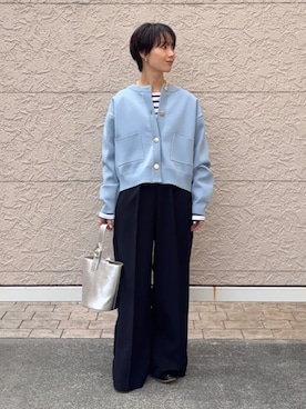 「SHIPS Colors（シップス カラーズ）のSHIPS Colors:コットン レイヤード TEE 3（Tシャツ/カットソー、ブルー系）」を使った、久米さん（レディース・153cm）の冬コーディネート