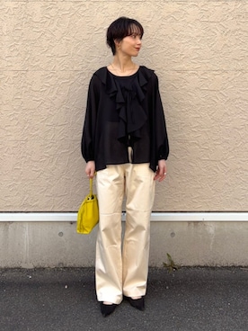 「SHIPS Colors（シップス カラーズ）のSHIPS Colors:ランダムテレコ 2WAY タンクトップ◇（タンクトップ、ブラック系）」を使った、久米さん（レディース・153cm）の春コーディネート