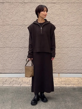 「SHIPS」｜「アイテム（ワンピース/ドレス）」を使った、久米さん（レディース・153cm）の冬コーディネート