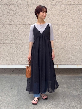 「アイテム（デニムパンツ、ブルー系）」を使った、久米さん（レディース・153cm）の春コーディネート