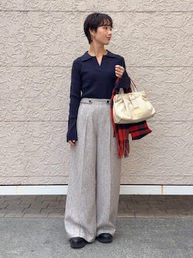 「SHIPS Colors（シップス カラーズ）のSHIPS Colors:ウェーブ チェーン ネックレス（ネックレス、ゴールド系）」を使った、久米さん（レディース・153cm）の冬コーディネート