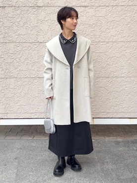 「SHIPS Colors（シップス カラーズ）のSHIPS Colors:リバー ワイドカラー コート（その他アウター、ベージュ系）」を使った、久米さん（レディース・153cm）の冬コーディネート