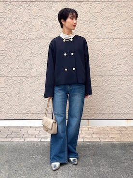 「SHIPS Colors（シップス カラーズ）のSHIPS Colors:キルティング チェーン バッグ◇（ショルダーバッグ、ベージュ系）」を使った、久米さん（レディース・153cm）の冬コーディネート