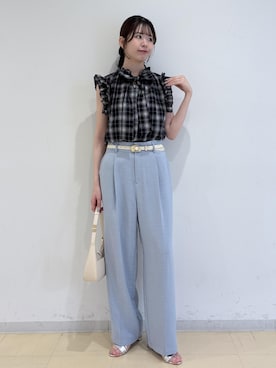 「VIS（ビス）の【180℃美人見え】ハンドルリボンワンショルダーバッグ（ショルダーバッグ、ホワイト系）」を使った、yukm22さん（レディース）の夏コーディネート