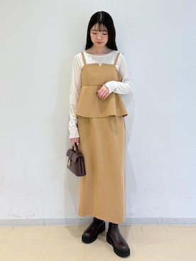 「Tシャツ/カットソー」｜「アイテム（ワンピース/ドレス）」を使った、yukm22さん（レディース・163cm）の秋コーディネート